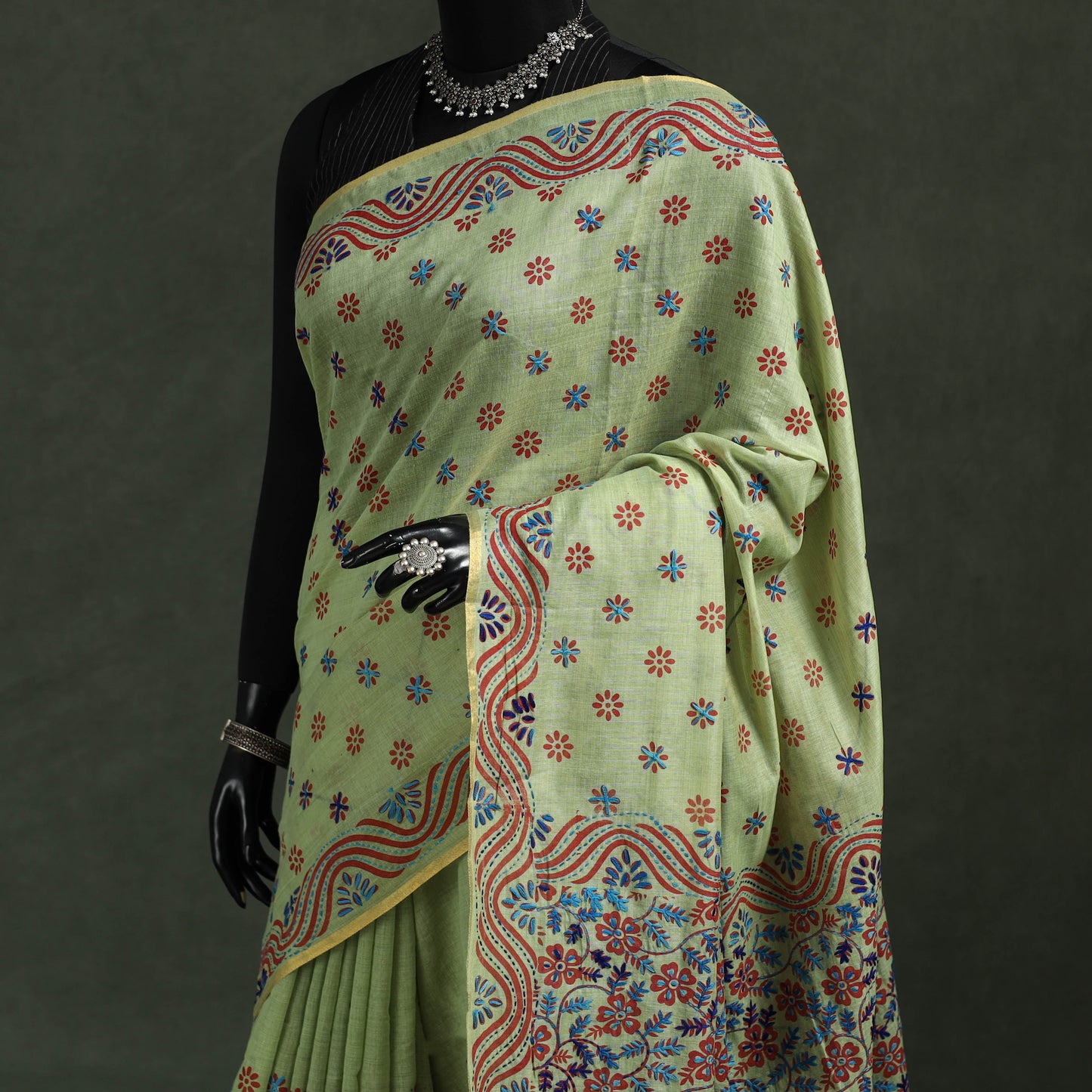 Bengal kantha hand embroidery silk cotton chapa work saree