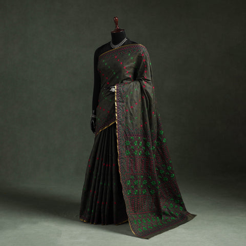 Bengal kantha hand embroidery silk cotton chapa work saree