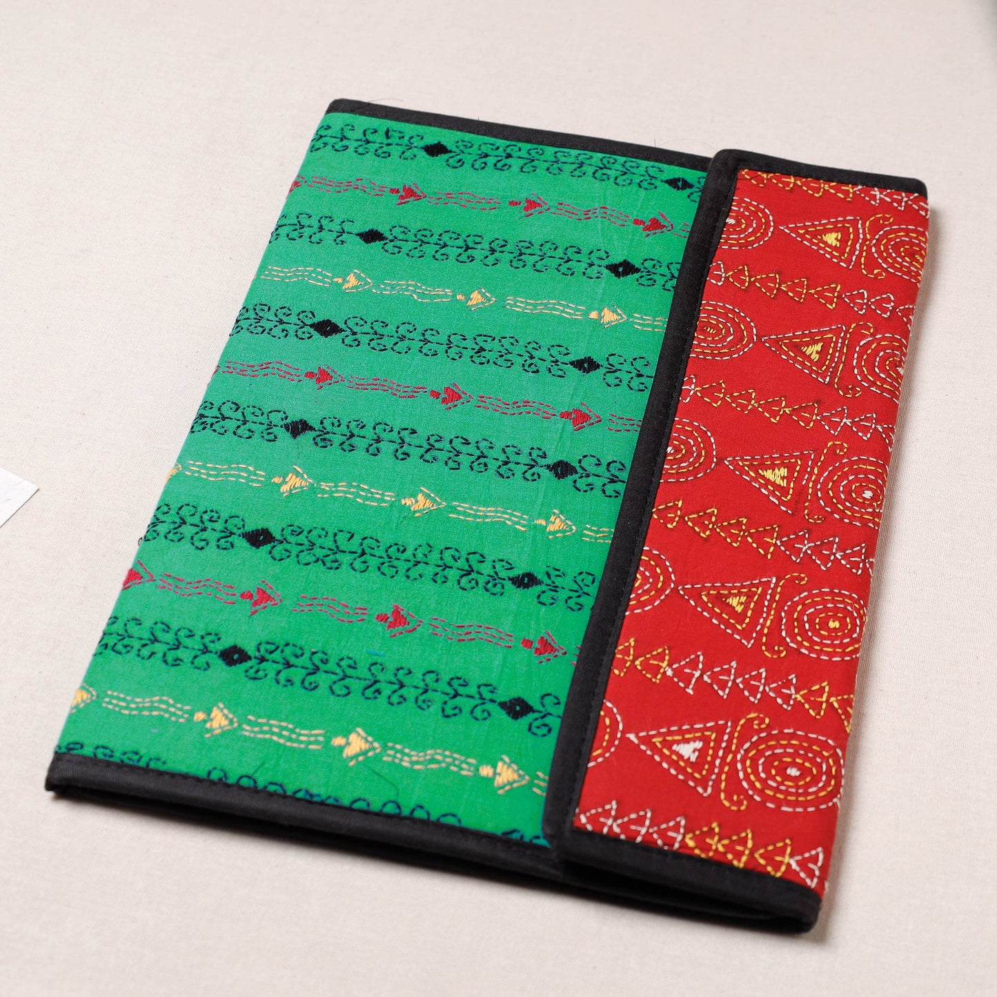 Green Bengal Kantha Work Handcrafted File Folder 
