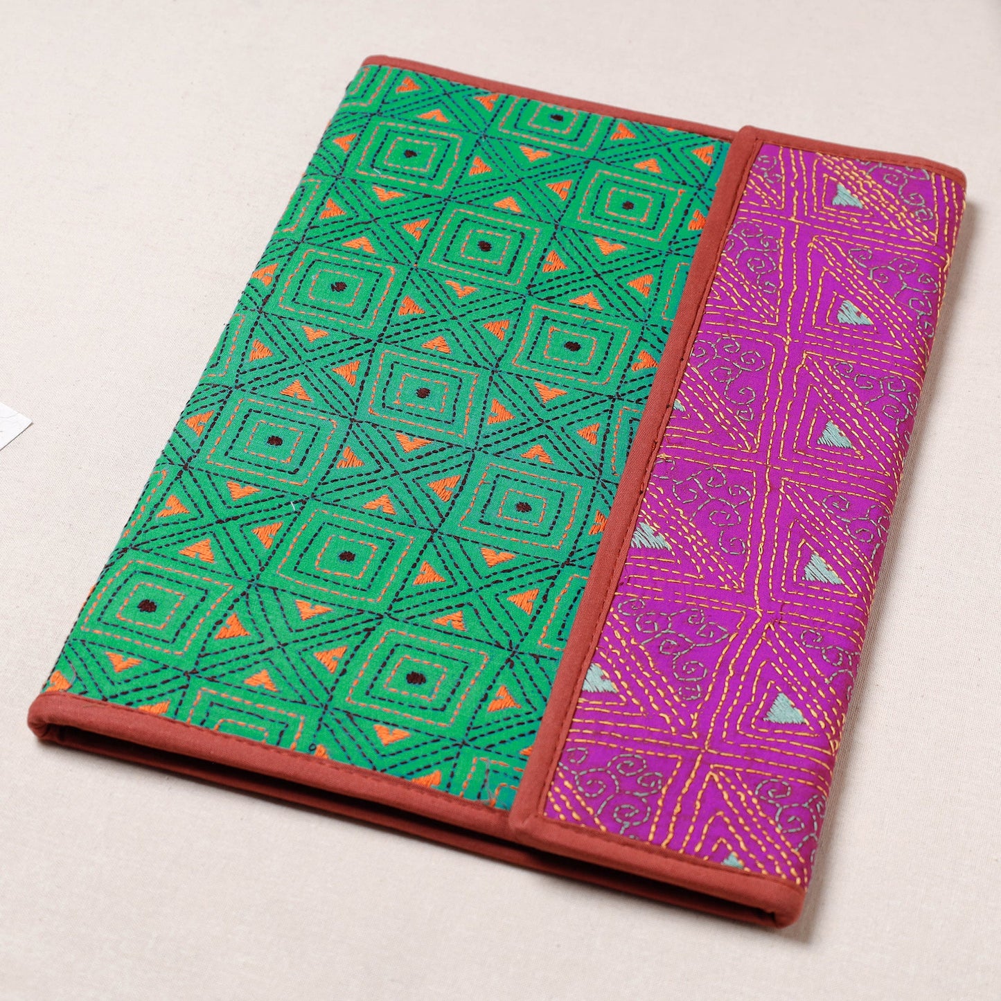 Green Bengal Kantha Work Handcrafted File Folder 