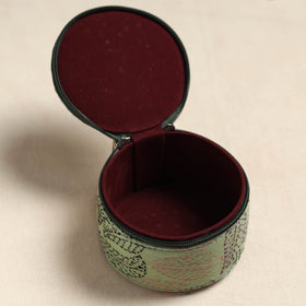  Bengal Kantha Work Handcrafted Round Green Utility Box