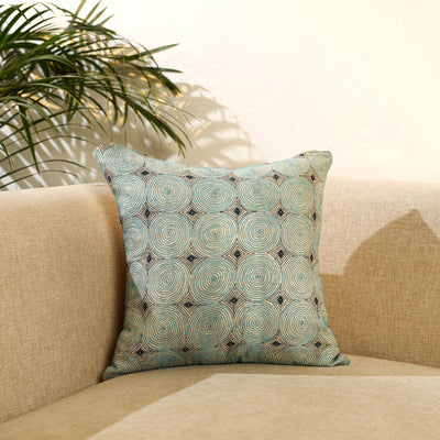 Buy Green Bengal Kantha Work Reversible Silk Cushion Cover