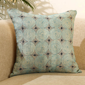 Buy Green Bengal Kantha Work Reversible Silk Cushion Cover