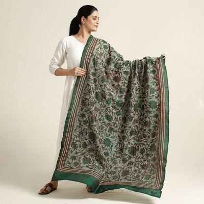  Bengal Nakshi Kantha Embroidery Tussar Silk Handloom Dupatta 