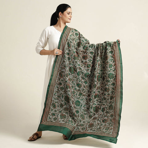  Bengal Nakshi Kantha Embroidery Tussar Silk Handloom Dupatta 