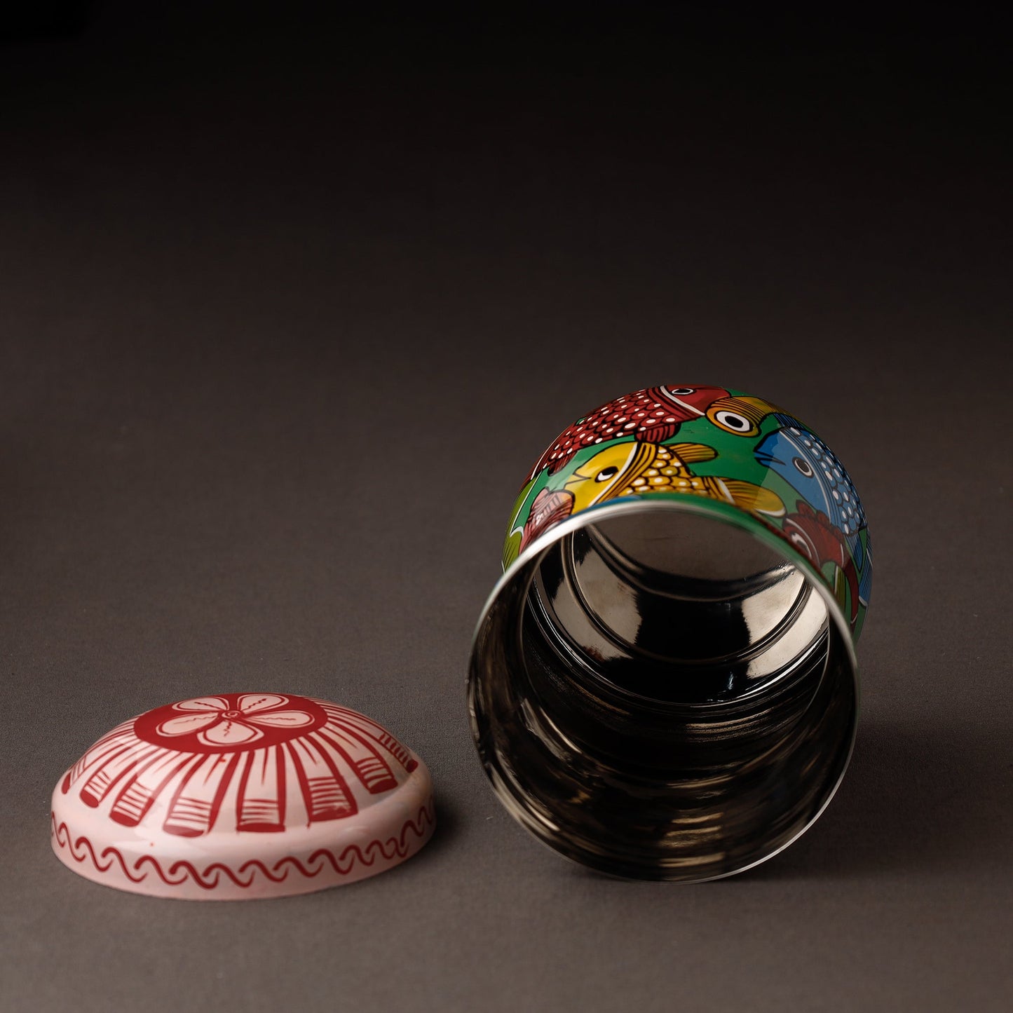 Green Bengal Patua Handpainted Stainless Steel Multi Utility Canister