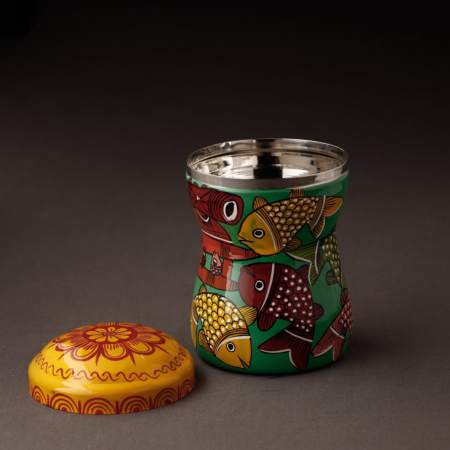 Multicolor Bengal Patua Handpainted Stainless Steel Multi Utility Canister