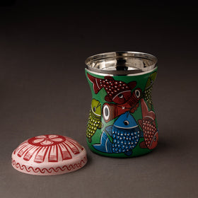 Green Bengal Patua Handpainted Stainless Steel Multi Utility Canister