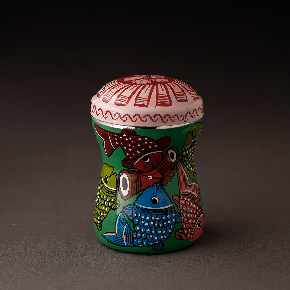 Green Bengal Patua Handpainted Stainless Steel Multi Utility Canister