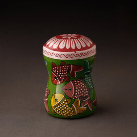 Green Bengal Patua Handpainted Stainless Steel Multi Utility Canister