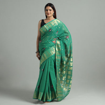Green - bengal pure cotton zari tant handloom saree 64