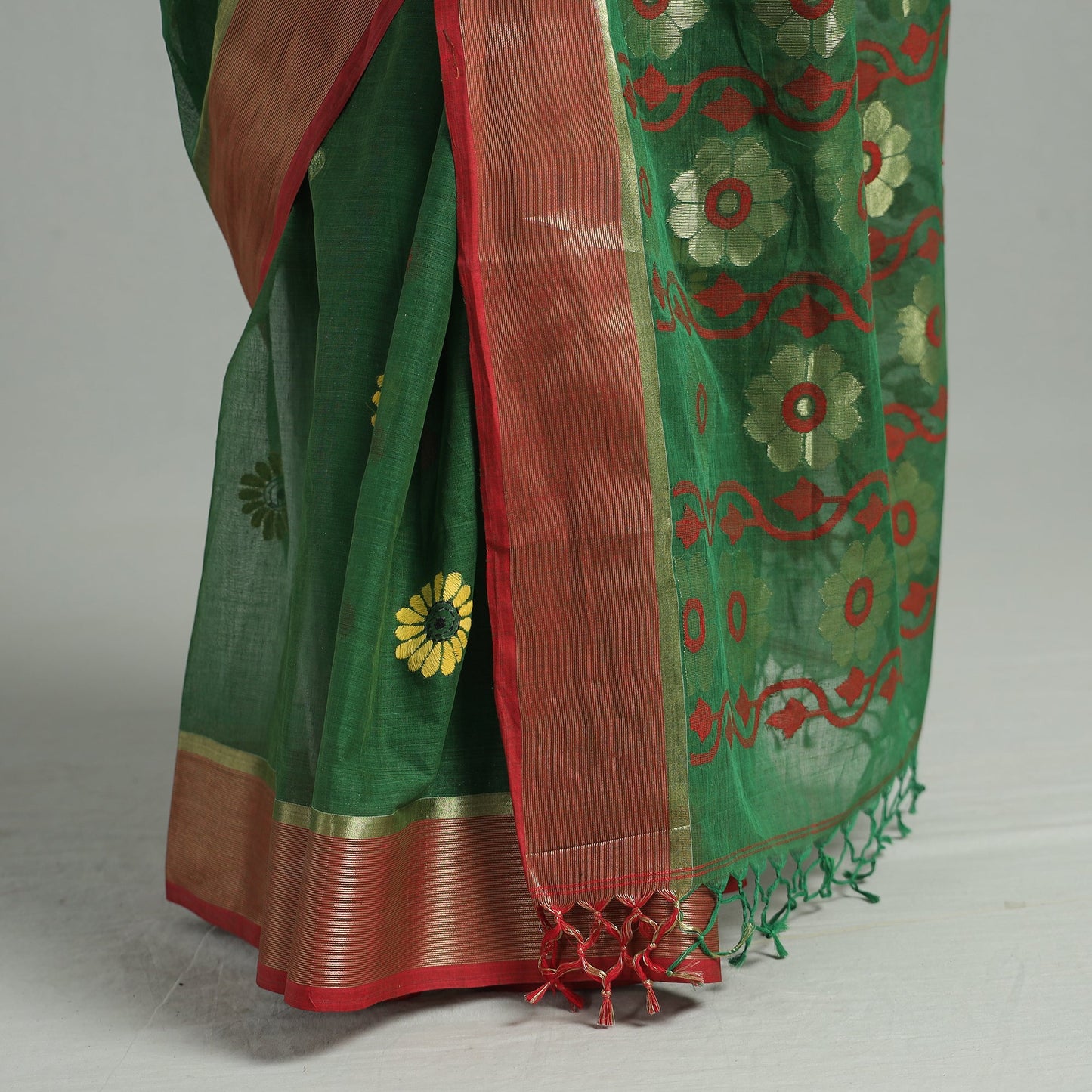 Green - bengal pure cotton zari tant handloom saree 66