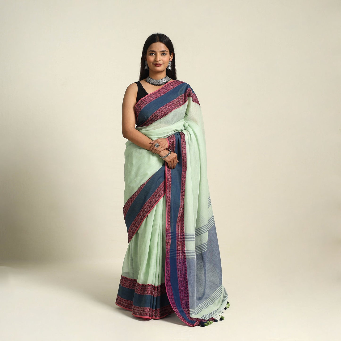 Buy Green Bengal Woven Border Handloom Cotton Saree
