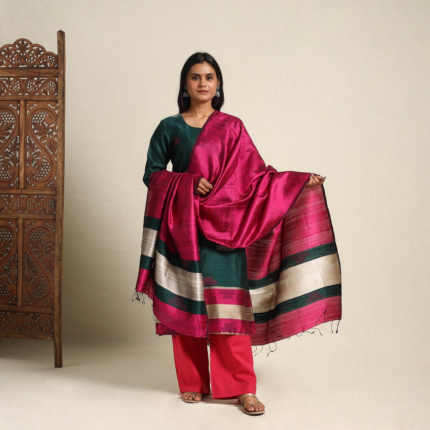 Green Bhagalpuri Handloom Tussar Silk Suit Set