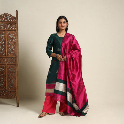 Green Bhagalpuri Handloom Tussar Silk Suit Set
