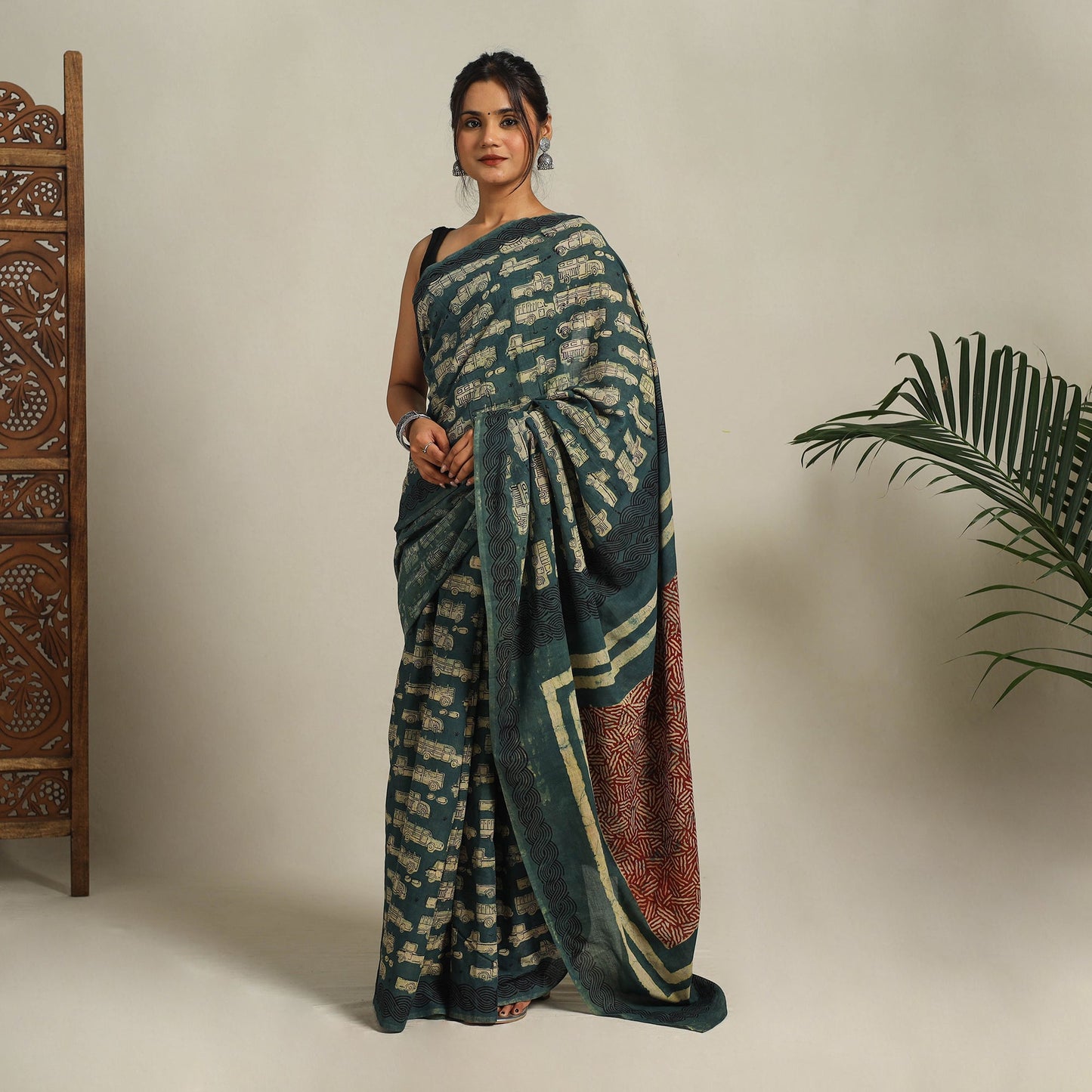 Green Bindaas Art Natural Dyed Cotton Block Print Saree