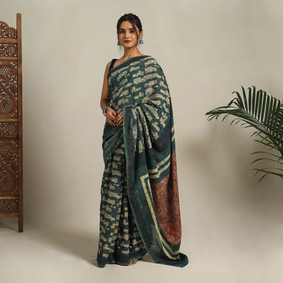 Green Bindaas Art Natural Dyed Cotton Block Print Saree
