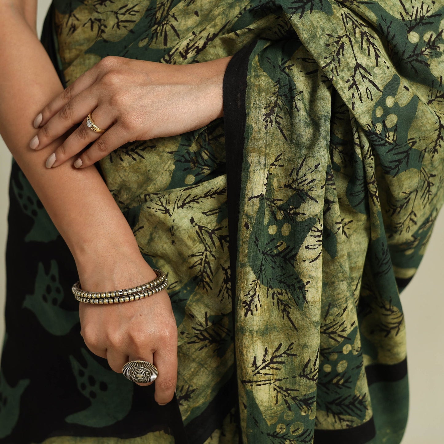  Green Bindaas Art Natural Dyed Cotton Block Print Saree