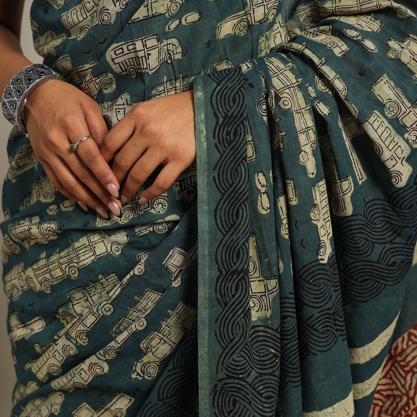 Green Bindaas Art Natural Dyed Cotton Block Print Saree