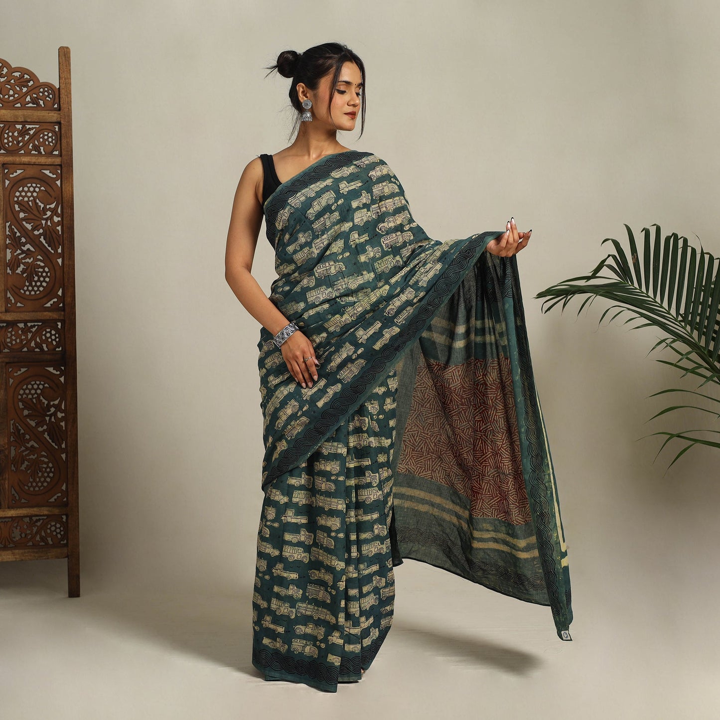 Green Bindaas Art Natural Dyed Cotton Block Print Saree