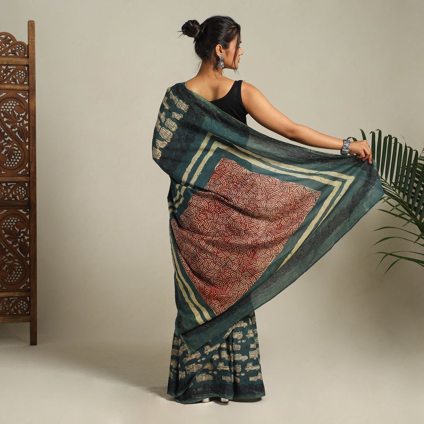 Green Bindaas Art Natural Dyed Cotton Block Print Saree