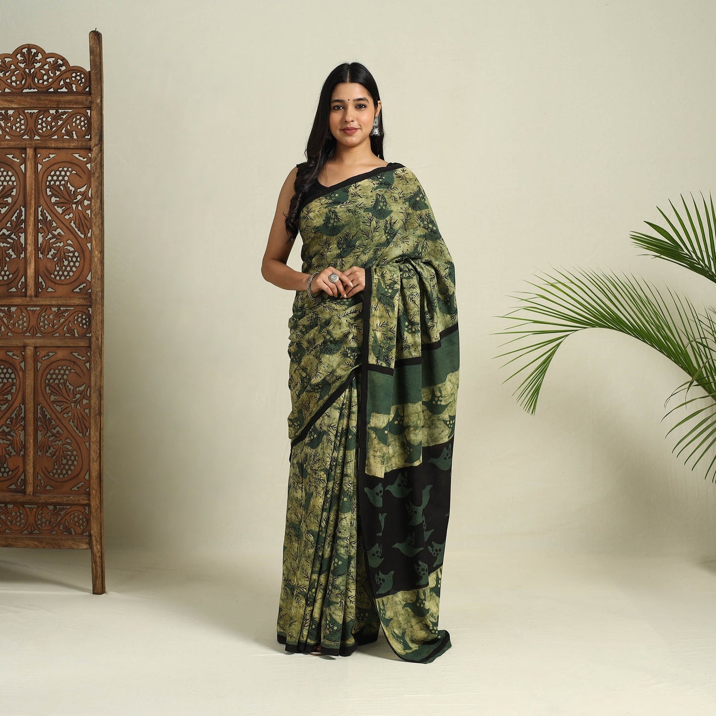  Green Bindaas Art Natural Dyed Cotton Block Print Saree