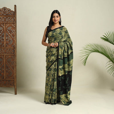  Green Bindaas Art Natural Dyed Cotton Block Print Saree