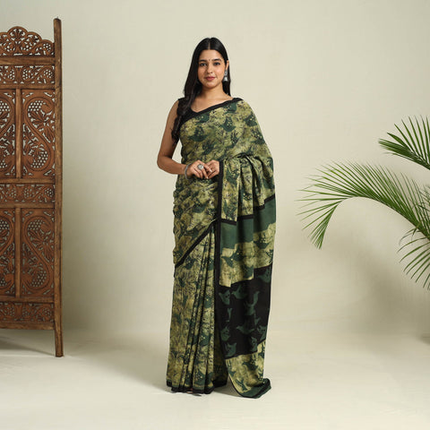  Green Bindaas Art Natural Dyed Cotton Block Print Saree