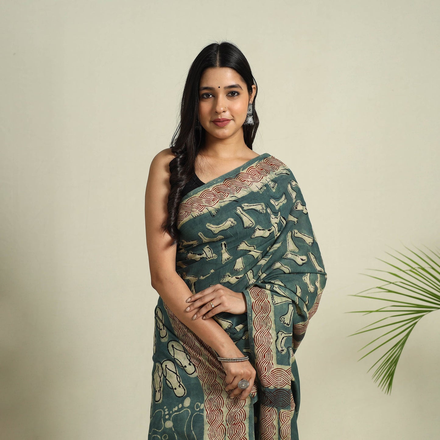 Buy Green Bindaas Art Natural Dyed Cotton Block Print Saree