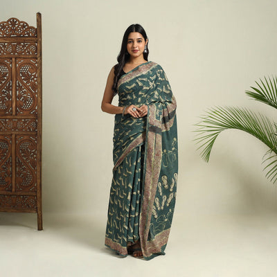 Buy Green Bindaas Art Natural Dyed Cotton Block Print Saree