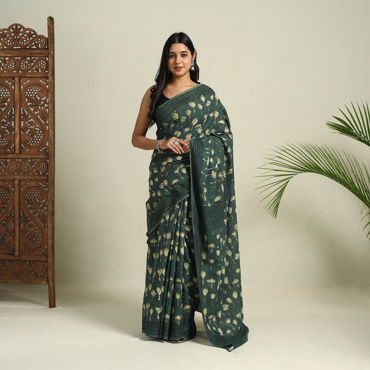 Green - bindaas art natural dyed cotton saree 25