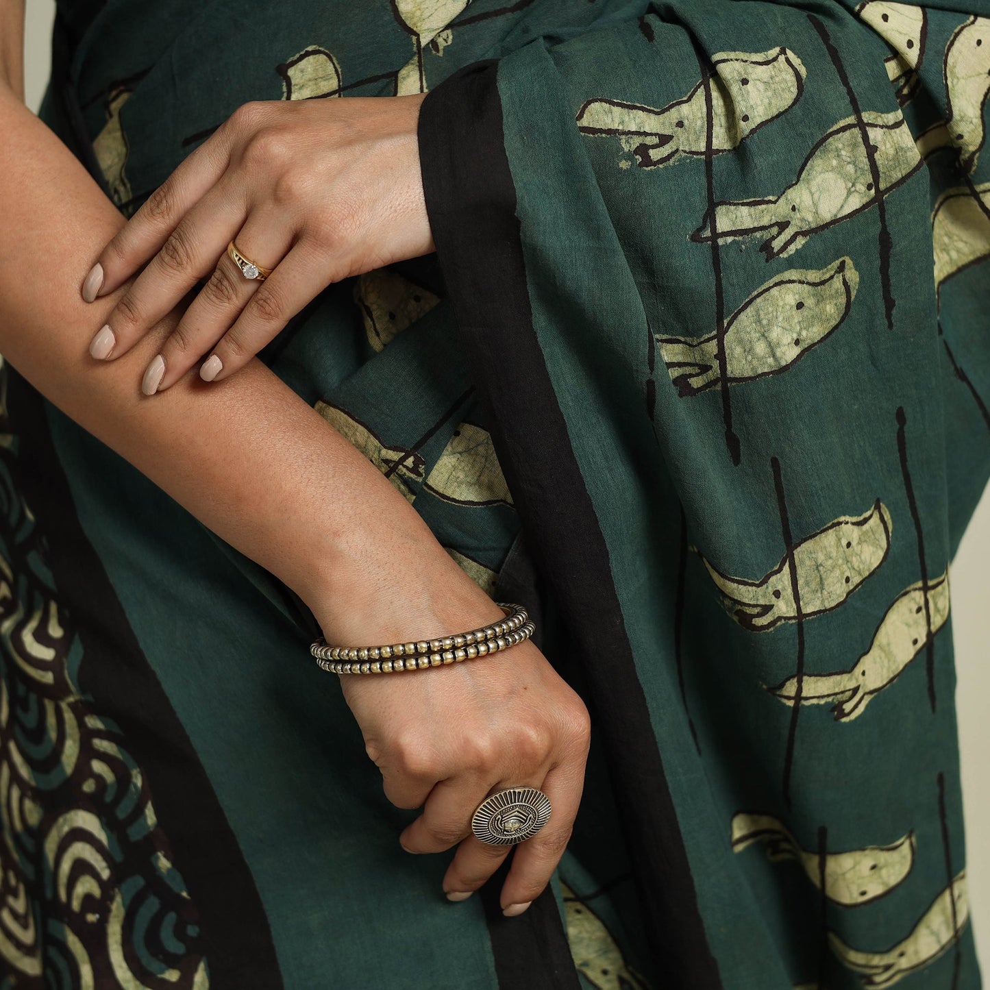 Buy Green Bindaas Art Natural Dyed Cotton Block Print Saree