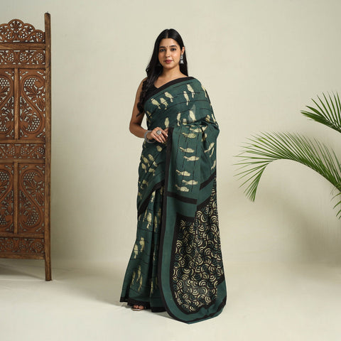 Buy Green Bindaas Art Natural Dyed Cotton Block Print Saree