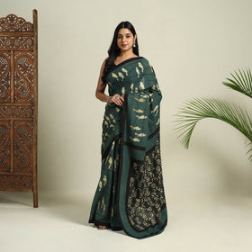 Buy Green Bindaas Art Natural Dyed Cotton Block Print Saree