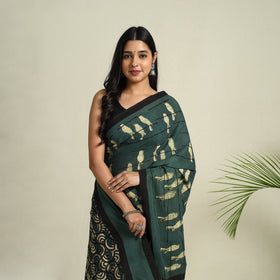 Buy Green Bindaas Art Natural Dyed Cotton Block Print Saree