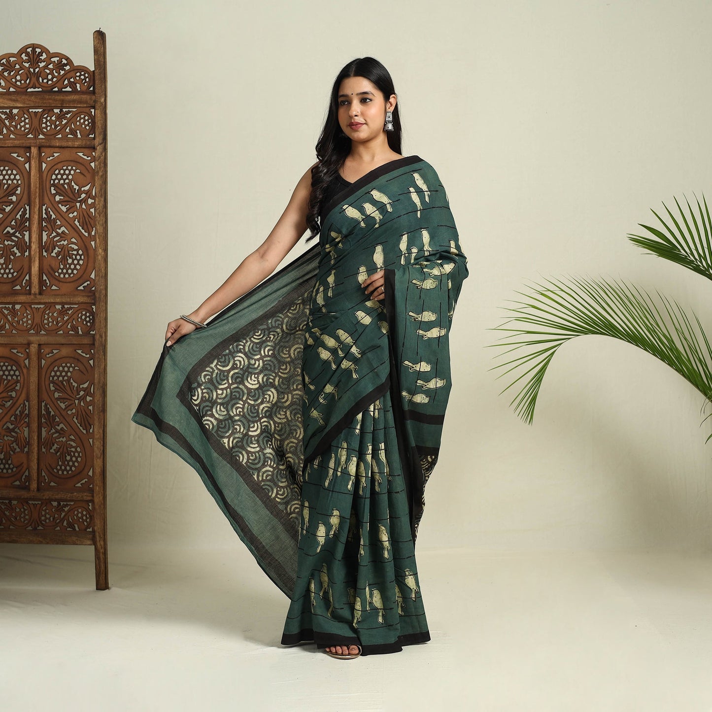 Buy Green Bindaas Art Natural Dyed Cotton Block Print Saree