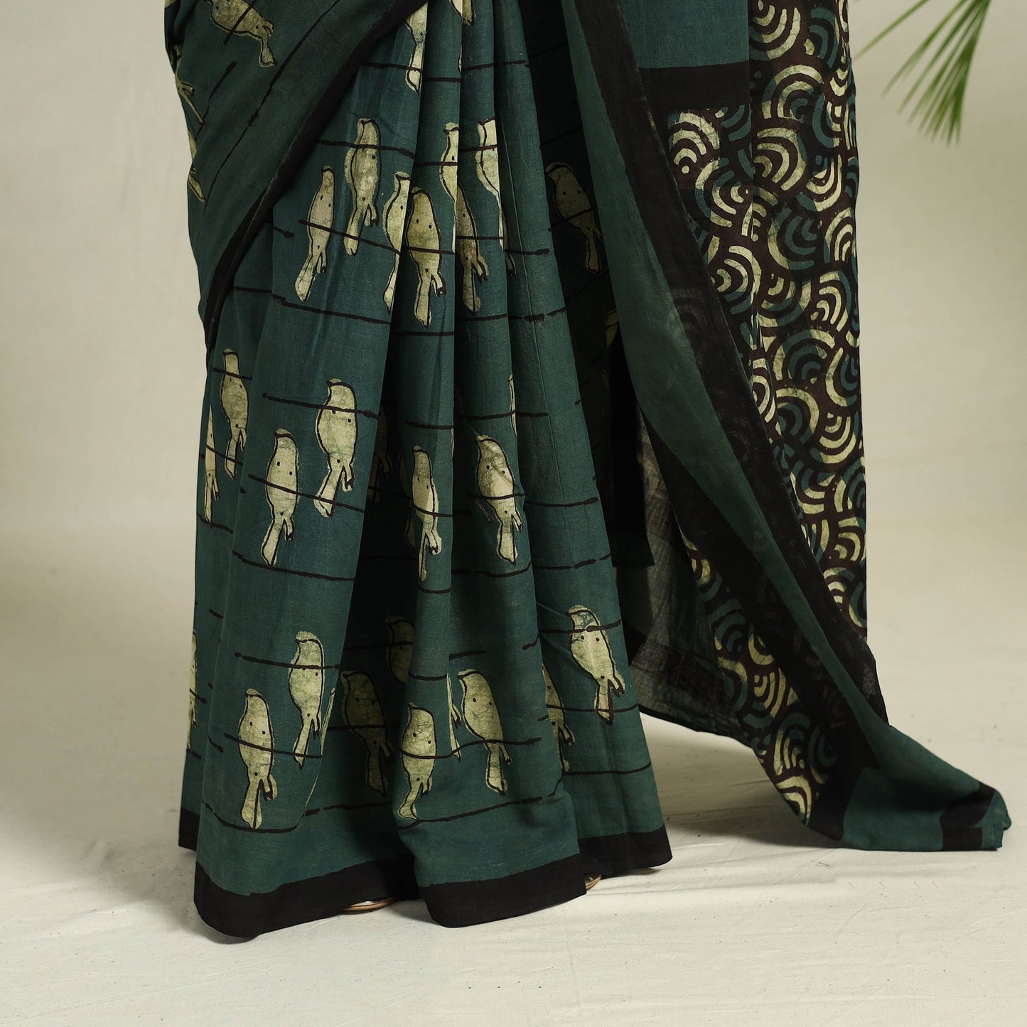 Buy Green Bindaas Art Natural Dyed Cotton Block Print Saree