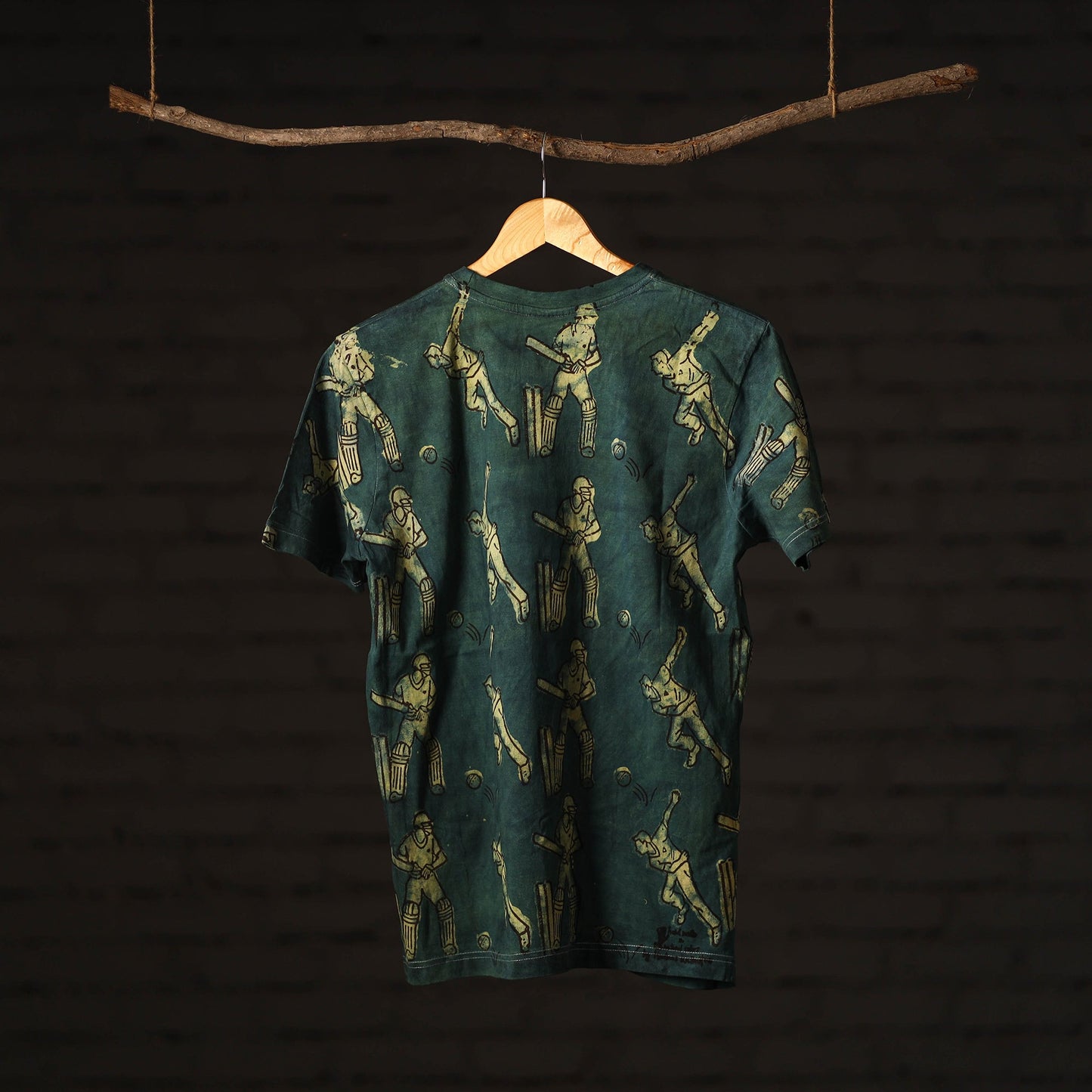 Green - Bindaas Block Art Prints Natural Dyed Cotton Round Neck T-shirt