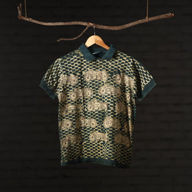 Bindaas Natural Dyed Art Block Print Unisex Polo Collar T-shirt