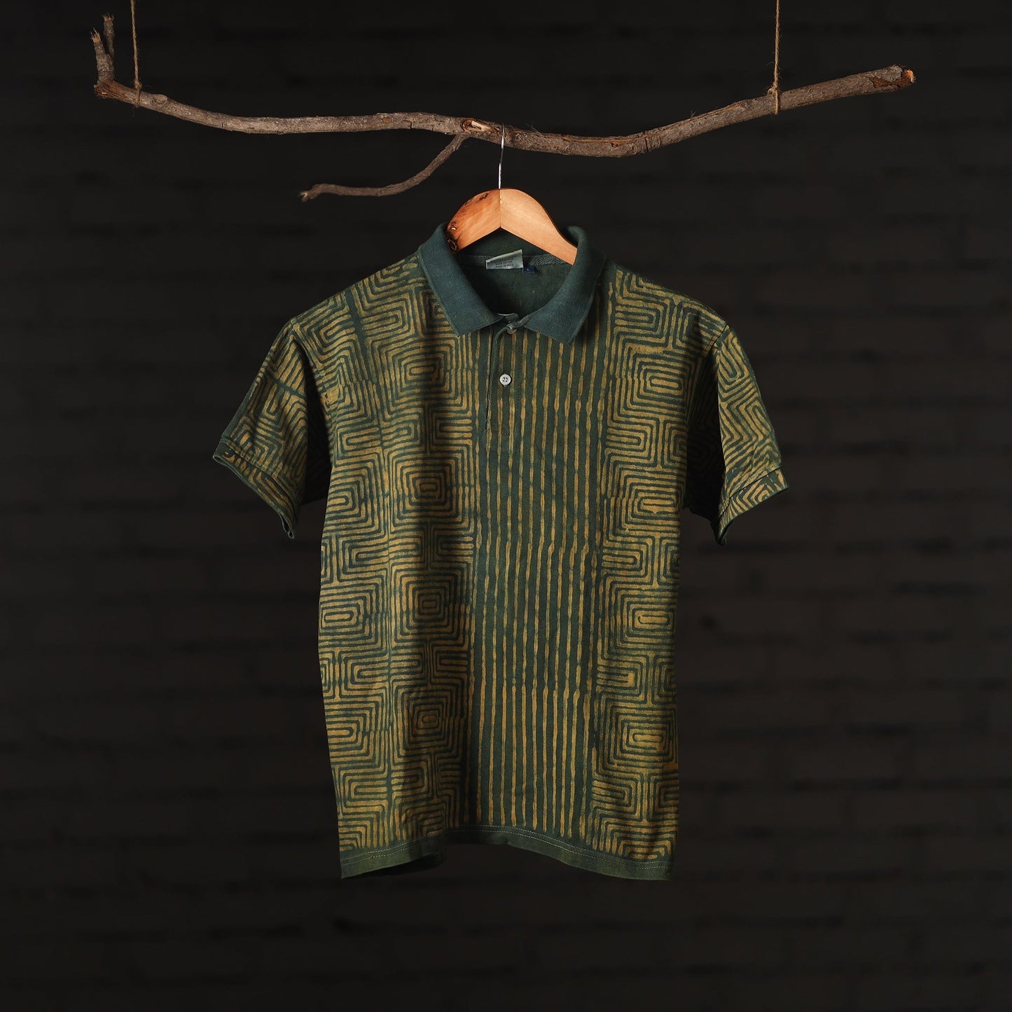 Bindaas Natural Dyed Art Block Print Unisex Polo Collar T-shirt