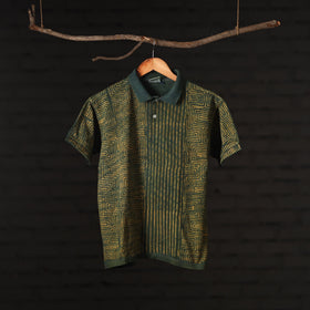 Bindaas Natural Dyed Art Block Print Unisex Polo Collar T-shirt