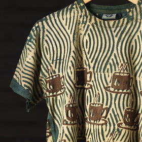 Green - Bindaas Natural Dyed Art Block Print Round Neck T-shirt in Pure Cotton