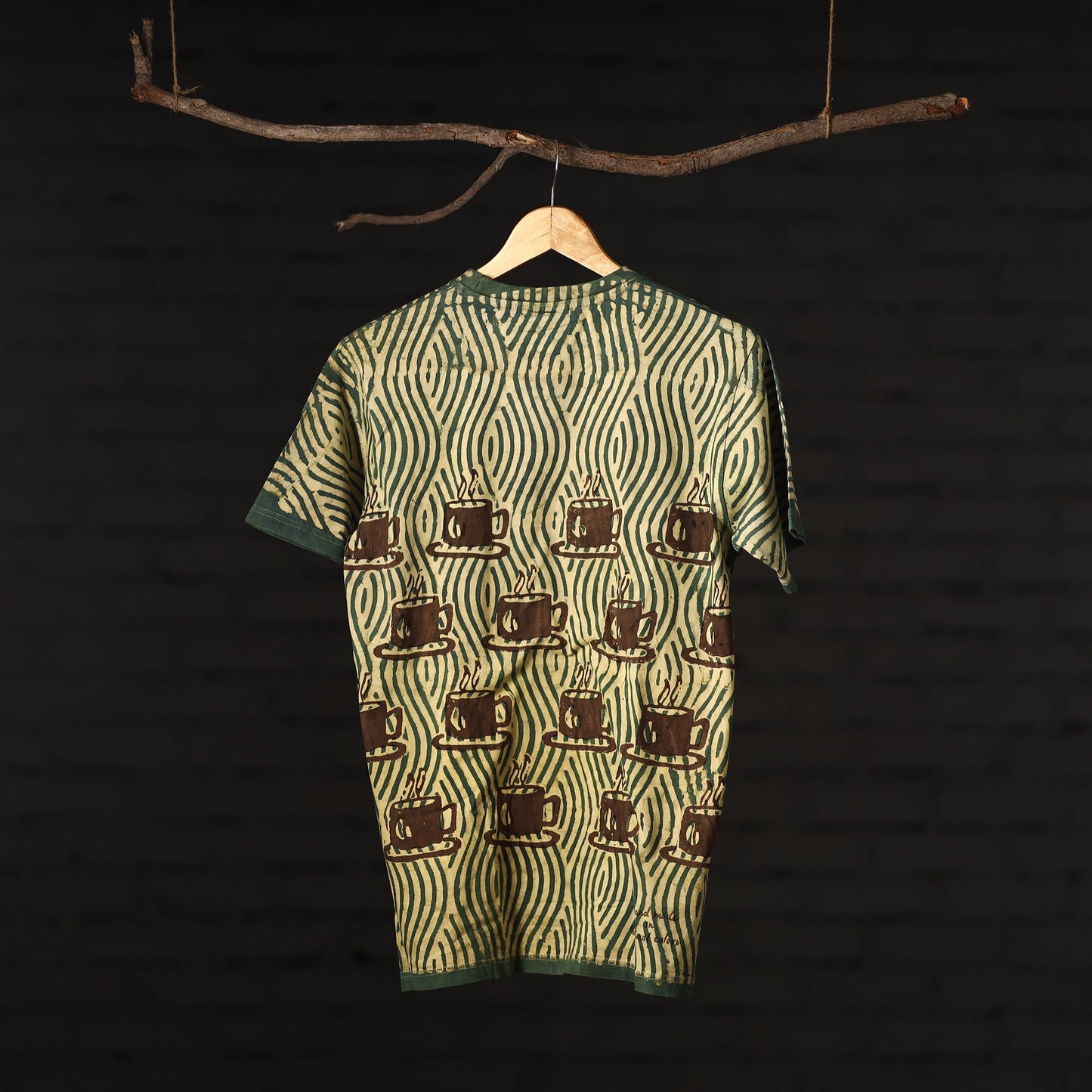 Green - Bindaas Natural Dyed Art Block Print Round Neck T-shirt in Pure Cotton