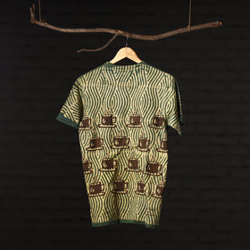 Green - Bindaas Natural Dyed Art Block Print Round Neck T-shirt in Pure Cotton
