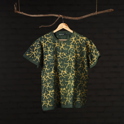 Buy Bindaas Natural Dyed Art Block Print Round Neck T-shirt in Pure Cotton Online at iTokri.com
