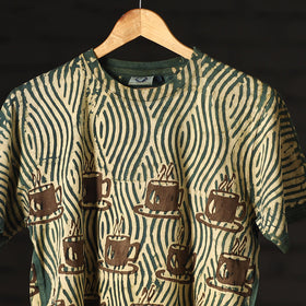 Green - Bindaas Natural Dyed Art Block Print Round Neck T-shirt in Pure Cotton