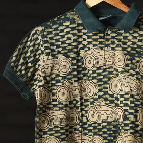 Bindaas Natural Dyed Art Block Print Unisex Polo Collar T-shirt