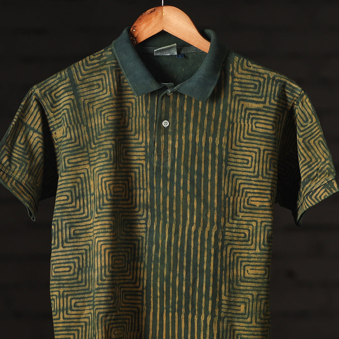 Bindaas Natural Dyed Art Block Print Unisex Polo Collar T-shirt