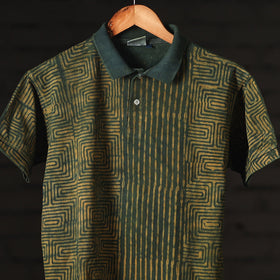 Bindaas Natural Dyed Art Block Print Unisex Polo Collar T-shirt