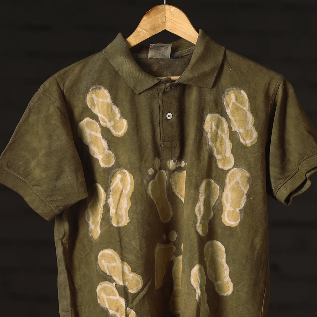 Buy Green Bindaas Natural Dyed Art Block Print Polo Collar T-shirt